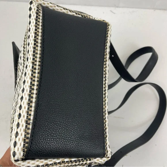 Kate Spade New York Black Leather & Woven Straw Backpack Purse - Picture 4 of 13